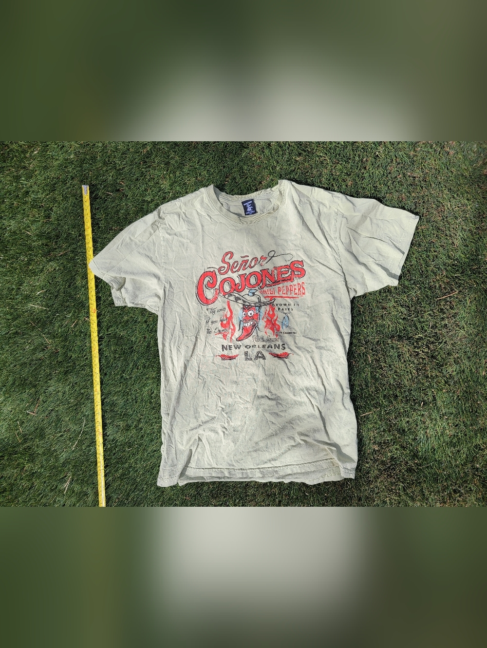 Senior Cojones New Orleans T-Shirt in Green with Red Print